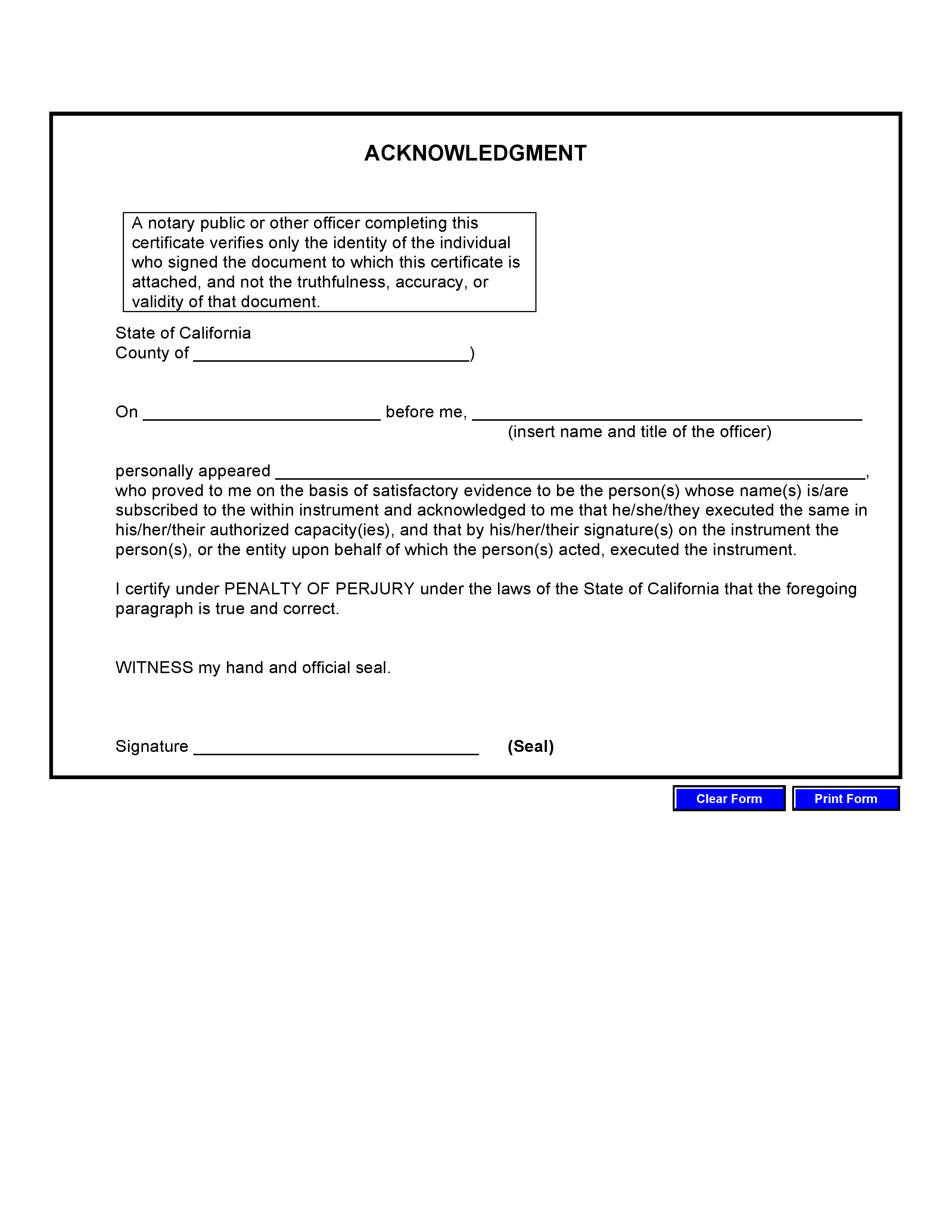 Notary Acknowledgment Form 2023 Riset