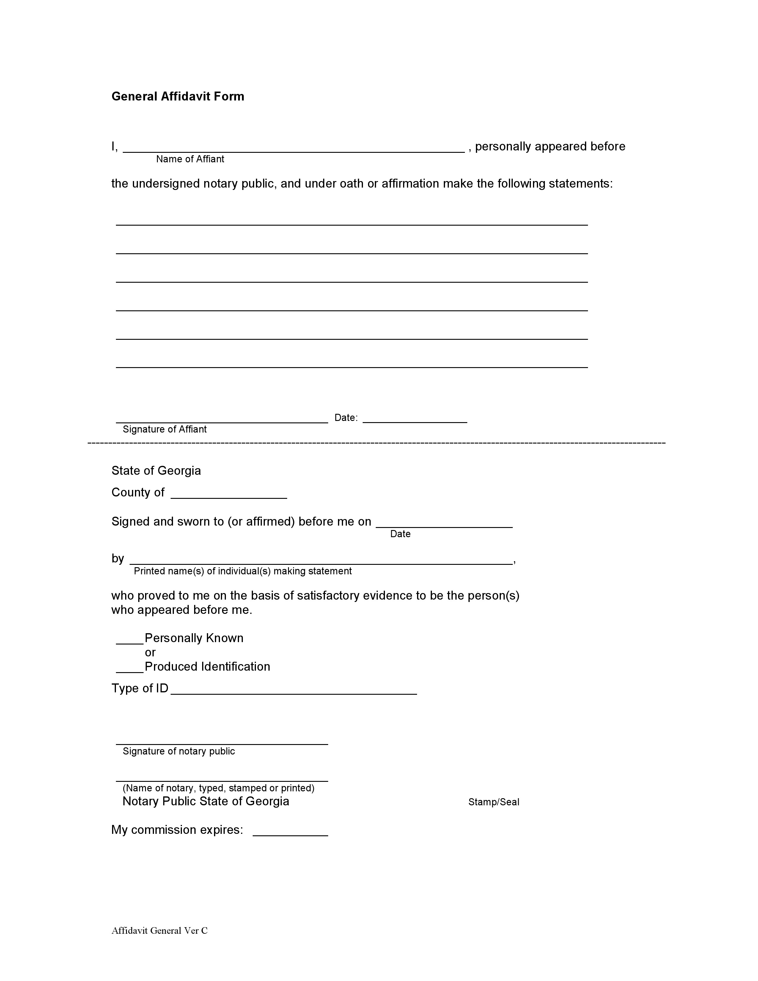 sample notary affidavit form